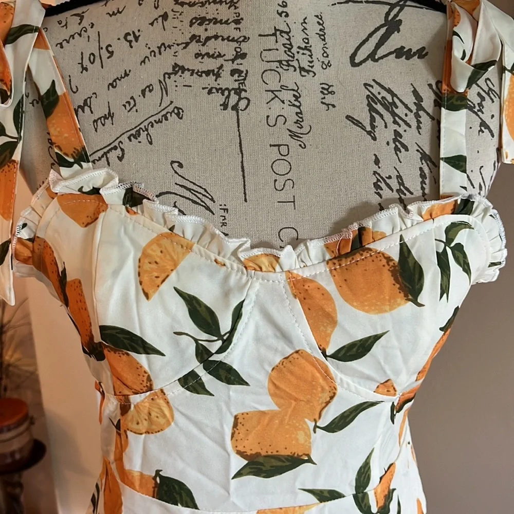 NWOT Lemon Print Mini Dress by Cider, medium - Picture 2 of 7